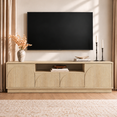 HLR Farmhouse 70" TV Stand for TVs up to 80", Entertainment Center with Storage Doors and Drawers, Natural Brown