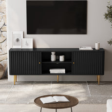 HLR 67 In Fluted TV Stand for TVs Up to 75 Inch, Mid Century Modern Entertainment Center with Storage, Black