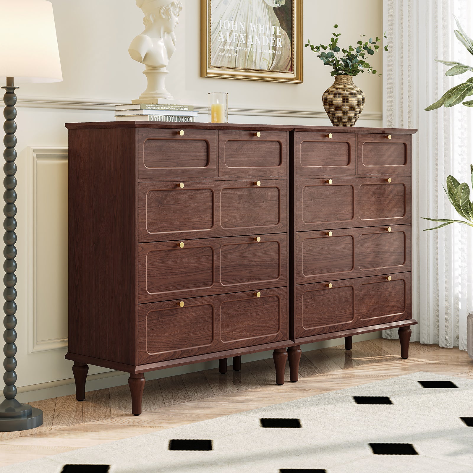 HLR 40" Mid-century 5 Drawer Dresser for Bedroom, Small Dressers & Chest of Drawers, Brown