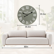 HLR 35.5” Farmhouse Large Shiplap Round Wall Clock with Roman Numeral for Living Room Decor, Green