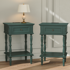 CBJCBJ Retro Minimal Assembly Nightstands Set of 2, Side Table with Drawer and Socket, For Bedroom, Living Room