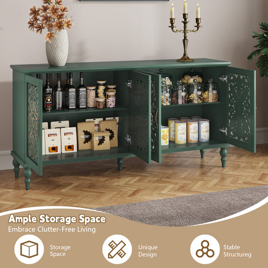 HLR 62'' Mid Century Vintage Sideboards Buffets Cabinet with 4 Doors Storage for Kitchen Dining, Green