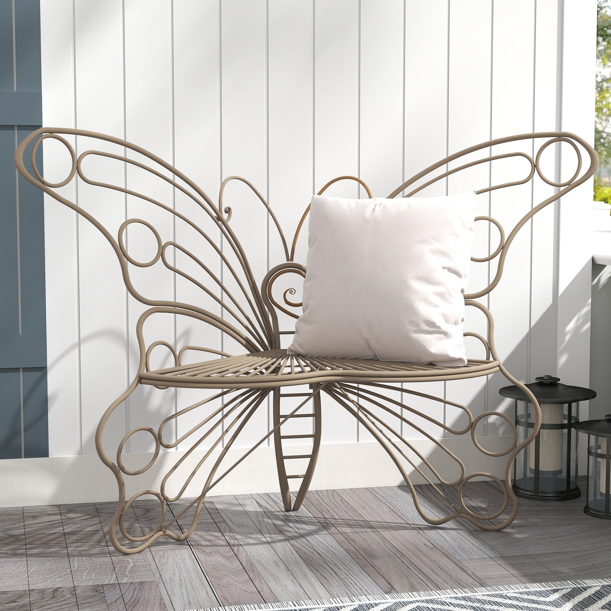 CBJCBJ 50" Weatherproof Outdoor Patio Bench，Metal Butterfly Design for Garden and Lawn Porch， Teak