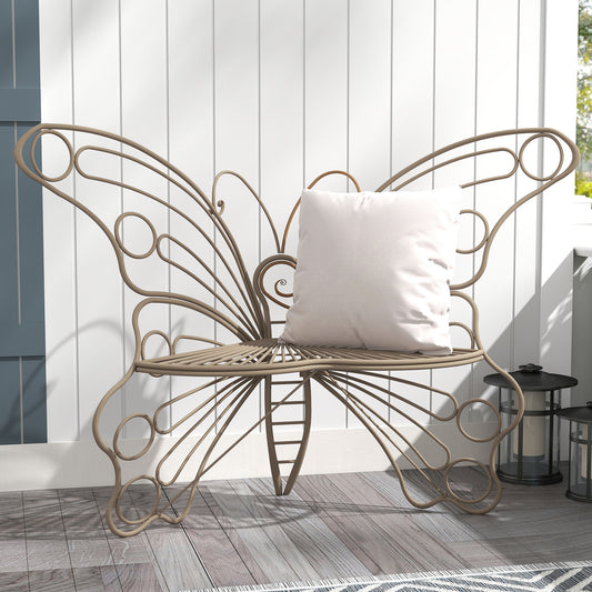 CBJCBJ 50" Weatherproof Outdoor Patio Bench，Metal Butterfly Design for Garden and Lawn Porch， Teak