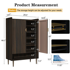 CBJCBJ 7-Tier Shoe Cabinet Storage with 2 Door and Adjustable Shelves Wood Shoes Rack for Entryway, Brown