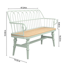 HLR Farmhouse Entryway Bench, Spindle Back Support Wood Dining Benches for Living Room, Mudroom, Green