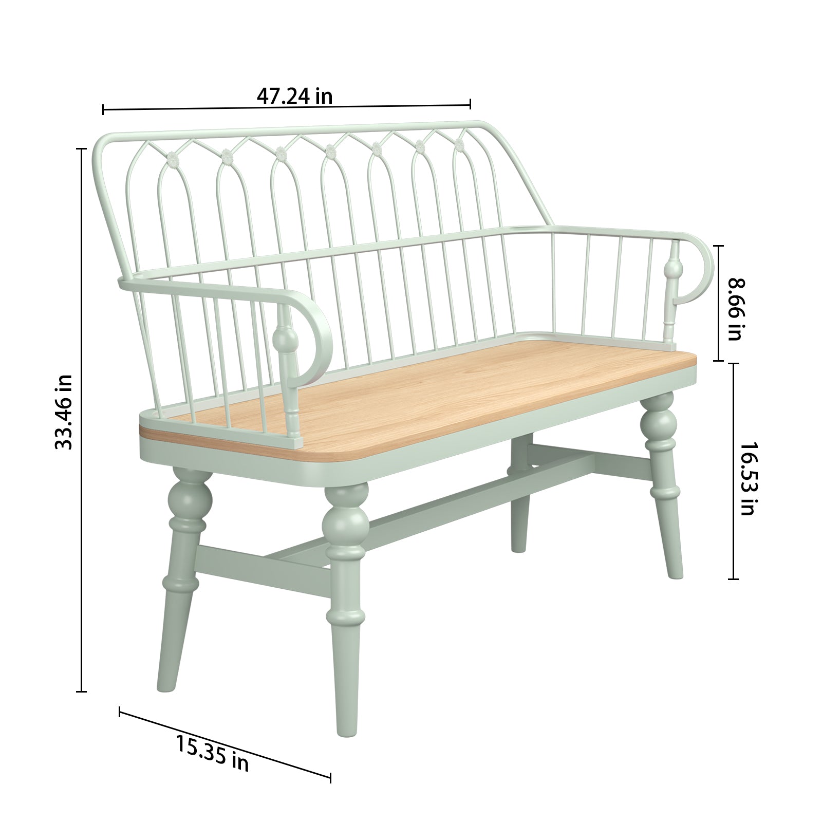HLR Farmhouse Entryway Bench, Spindle Back Support Wood Dining Benches for Living Room, Mudroom, Green