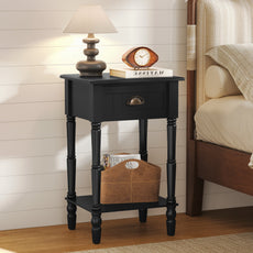 CBJCBJ 26.8"H Retro Nightstands, Side Table with Drawers and Open Shelves, for Bedrooms and Sofas,Black