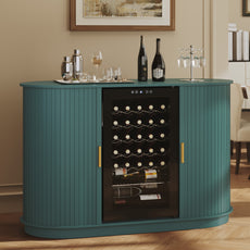 HLR Mid Century Coffee Bar Cabinet, Wine Cabinet Mini Fridge Space, Green