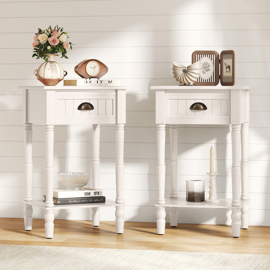 CBJCBJ 26.8"H Retro Nightstands Set of 2, Side Table with Drawers and Open Shelves, for Bedrooms and Sofas,White