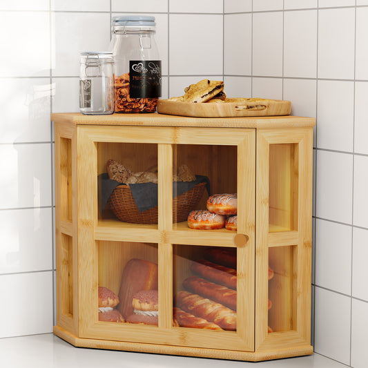 CBJCBJ Bamboo Bread Box, 2-Tier Countertop Storage Rack, Modern Retro Pantry Decor,Wood