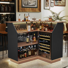 CBJCBJ L-Shaped Home Bar Cabinet,4-Tier Corner Bar counter with Fridge Space,Unit Wine Cabinet with Storage,Black
