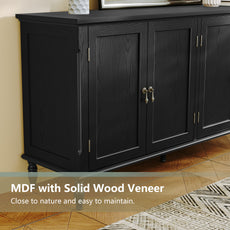 HLR 58'' Large Sideboard Buffet Cabinet with Storage, 4 Doors Modern Credenza Table for Living Room, Black
