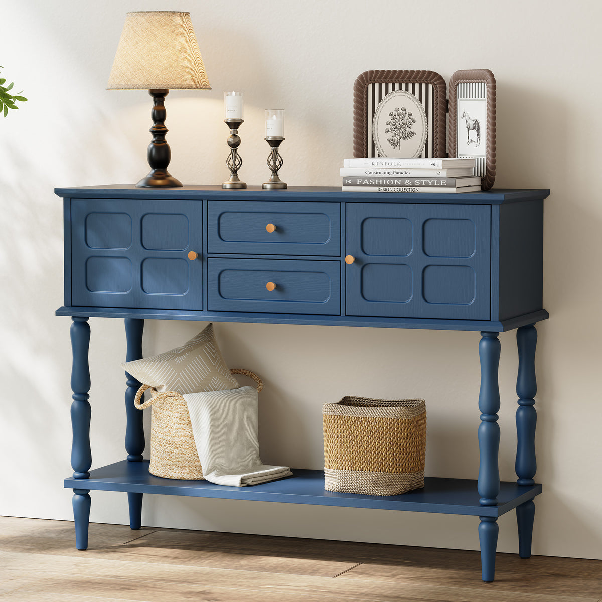 HLR Modern 42.1" Consoles Table, Entryway Table with Storage Shelf Quick Assembly for Living Room, Blue