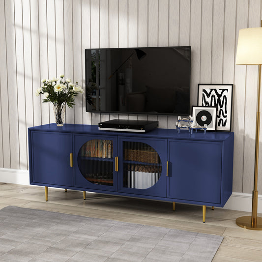 CBJCBJ 66" TV up to 75" Stand for Living Room, Entertainment Center with Glass Storage Cabinet