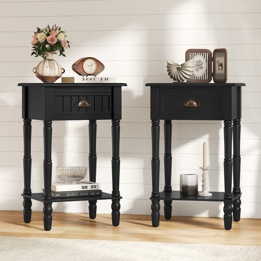 CBJCBJ 26.8"H Retro Nightstands Set of 2, Side Table with Drawers and Open Shelves, for Bedrooms and Sofas,Black