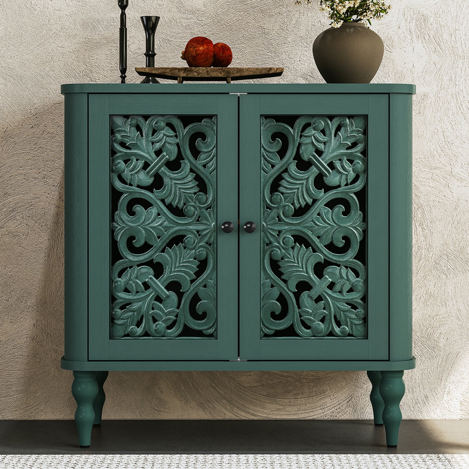 HLR 31.5"W Mid Century Rounded Corners Sideboards Buffets Cabinet with 2 Doors Storage for Kitchen Dining, Green
