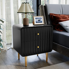HLR® Modern Nightstand Set of 2, Fluted Bed Side Table with 2 Drawers Storage