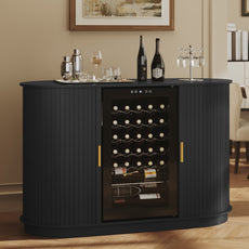 HLR Mid Century Coffee Bar Cabinet, Wine Cabinet Mini Fridge Space, Black