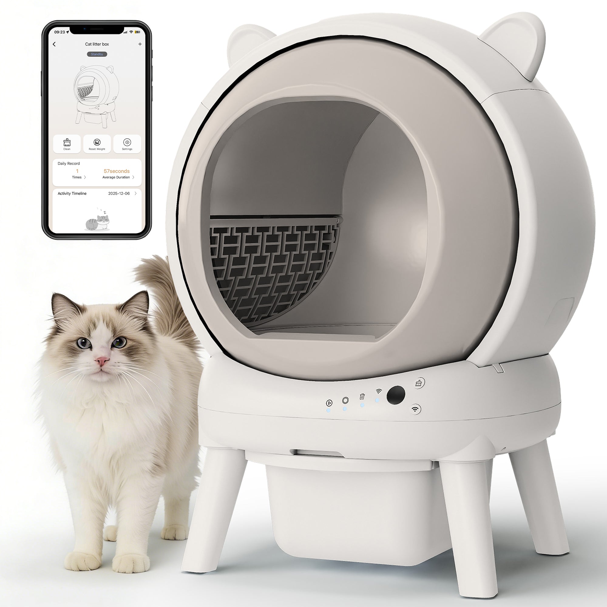 CBJCBJ 70L Smart Automatic Self-cleaning Cat Litter Box, Supports APP Control and Multiple Layer Safety Protection,White