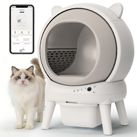 CBJCBJ 70L Smart Automatic Self-cleaning Cat Litter Box, Supports APP Control and Multiple Layer Safety Protection,White