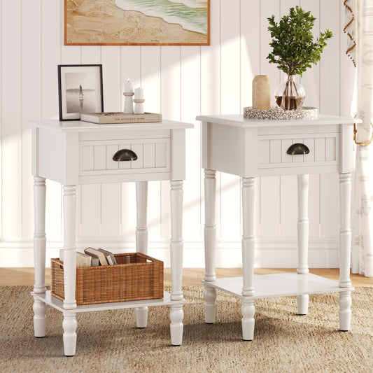 HLR 26"H Modern Nightstands Set of 2 with Drawers, Minimal Assembly Wood End Table for Bedroom, White