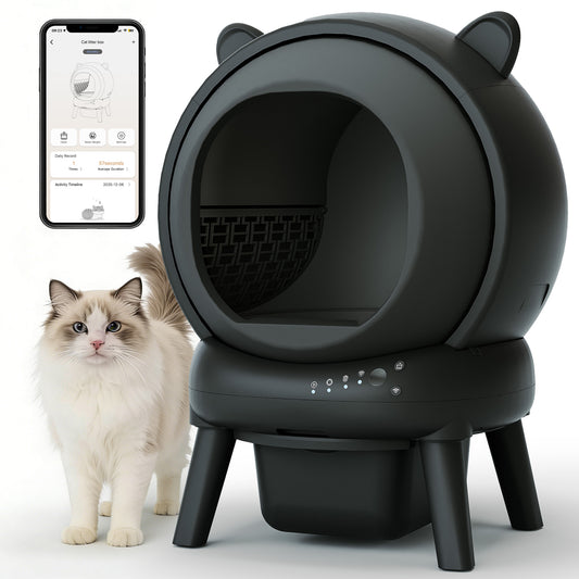 CBJCBJ 70L Smart Automatic Self-cleaning Cat Litter Box, Supports APP Control and Multiple Layer Safety Protection,Black