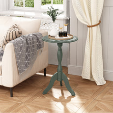 HLR Round Small End Table, Wooden Pedestal Side Coffee Tables, Vintage Accent Nightstand for Living Room, Bedroom, Entryway (2, Green)