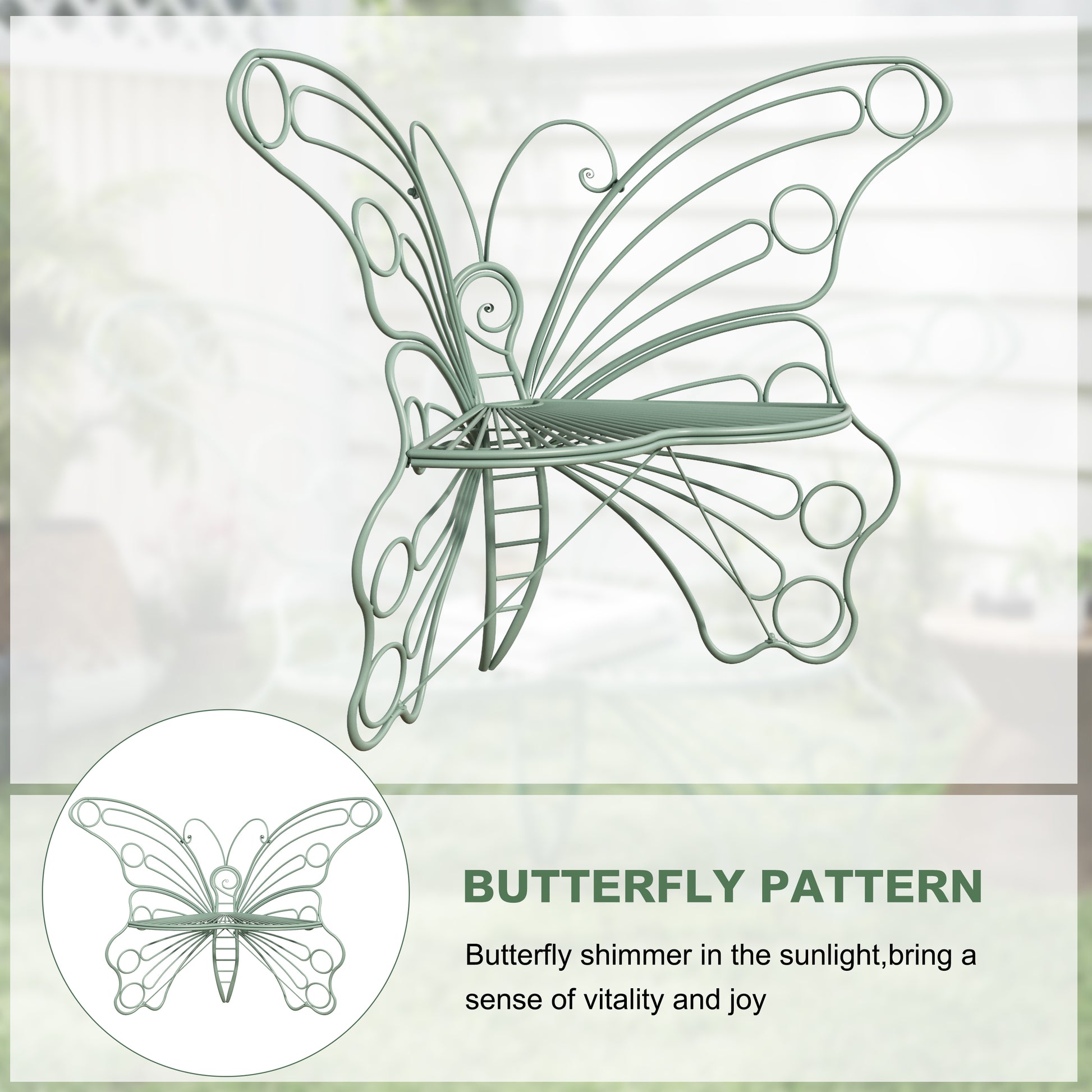 CBJCBJ 50" Weatherproof Outdoor Patio Bench，Metal Butterfly Design for Garden and Lawn Porch， Green