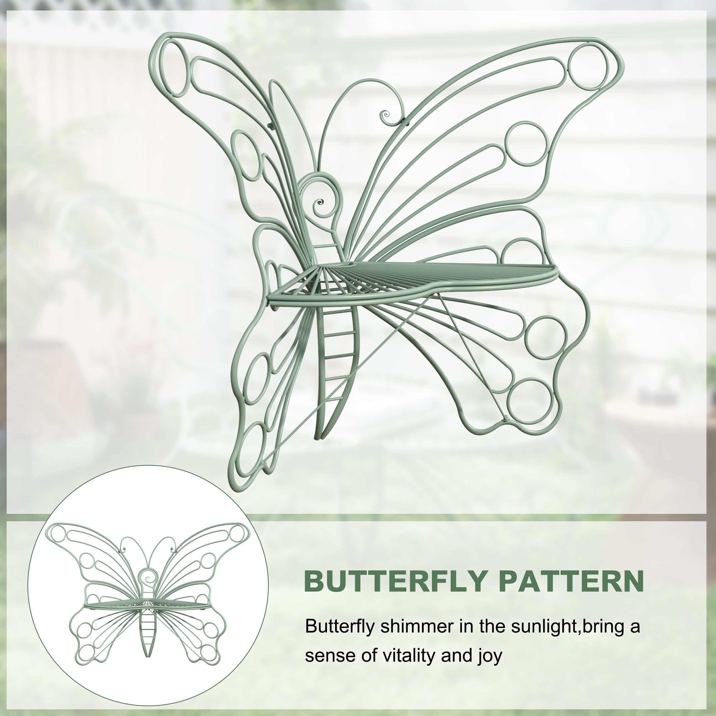 CBJCBJ 50" Weatherproof Outdoor Patio Bench，Metal Butterfly Design for Garden and Lawn Porch， Green