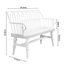 HLR Farmhouse Entryway Bench, Spindle Back Support Wood Dining Benches for Living Room, Mudroom, White