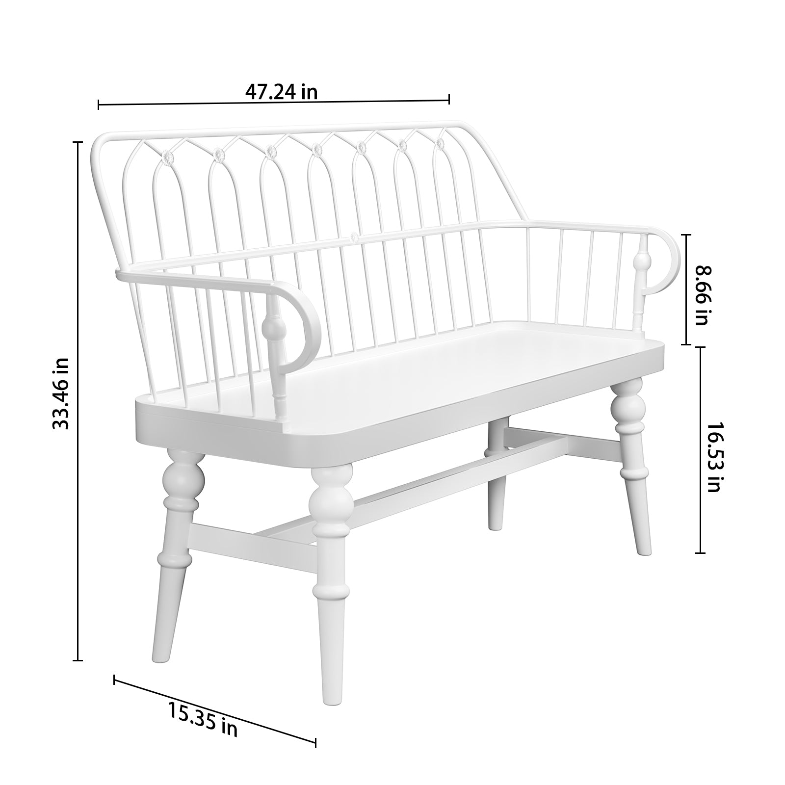 HLR Farmhouse Entryway Bench, Spindle Back Support Wood Dining Benches for Living Room, Mudroom, White