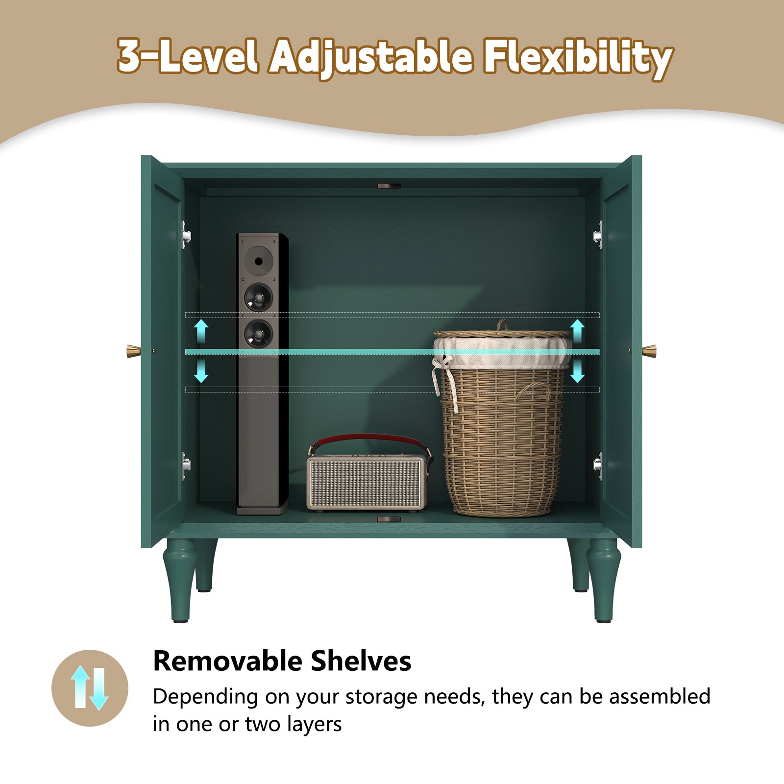 CBJCBJ 31.4"Mid Century Modern Sideboard Buffet Cabinet , Storage Cabinet with Adjustable Shelves, Accent Cabinet for Entryway, Dining Room,Green