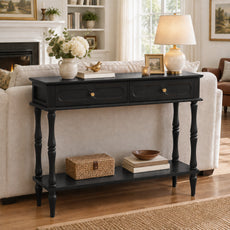 HLR 41" Mid Century Console Tables, Entryway Tables with 2 Drawers, 10 Mins Assembly, Black