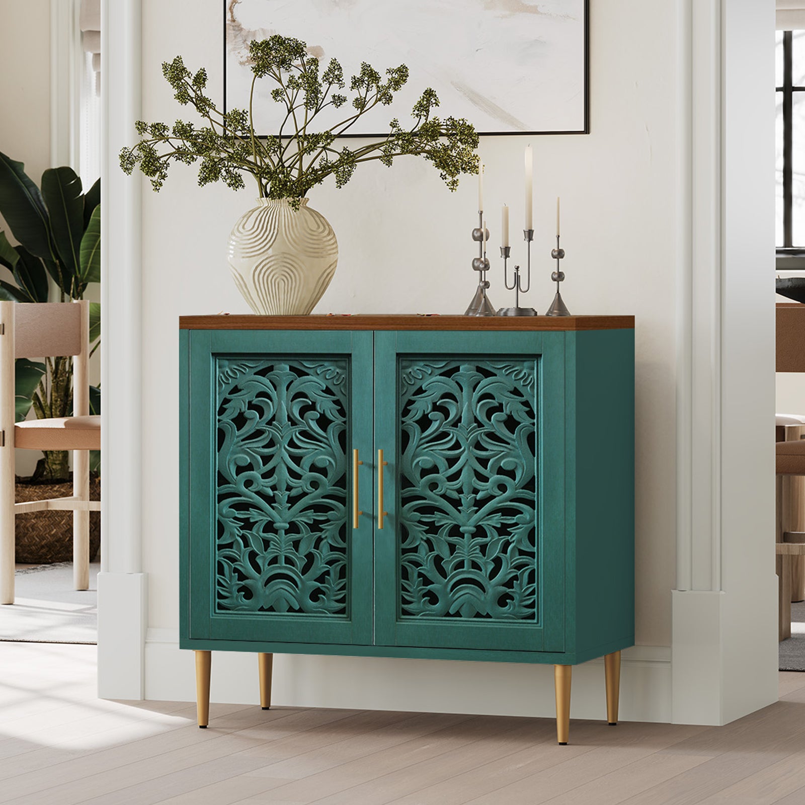 HLR 31.4" Accent Cabinet, 2 Doors Sideboards and Buffets Cabinet with Storage for Living Room, Green