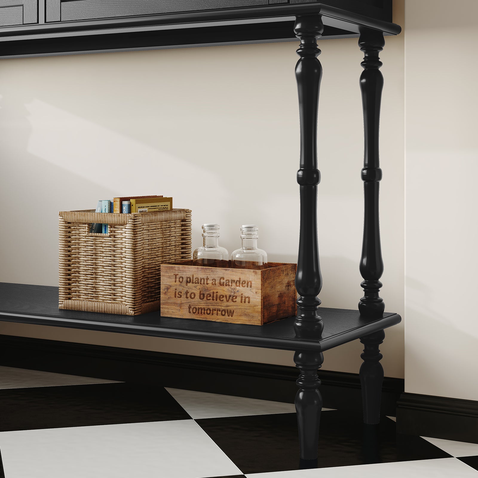 CBJCBJ40"Vintage Minimal Assembly Console Table with 2 Storage Drawers,Suitable for Living Room,Black