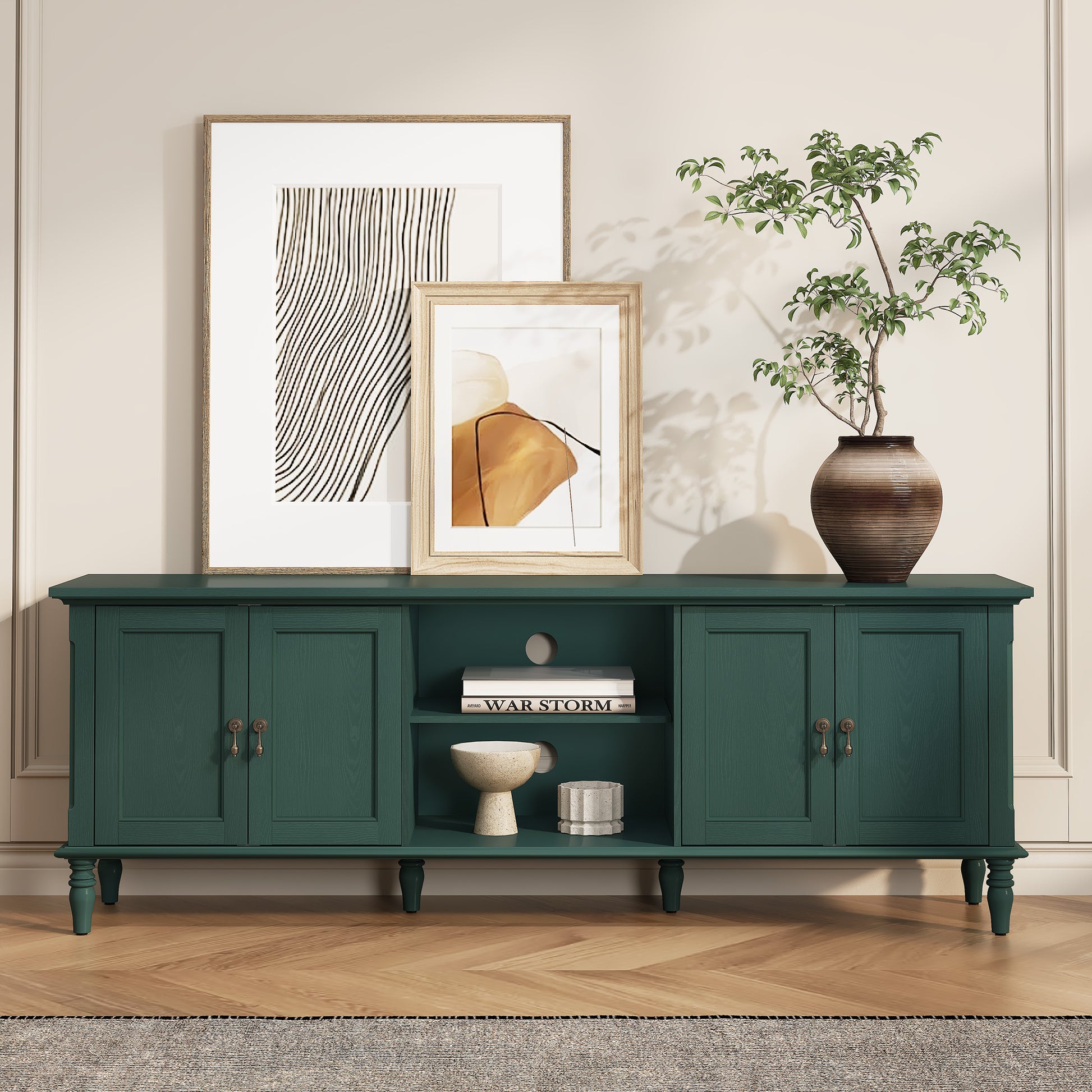 CBJCBJ 67" TV Stand, for TVs up to 75", Retro Entertainment Center with Storage for Living Room,Green