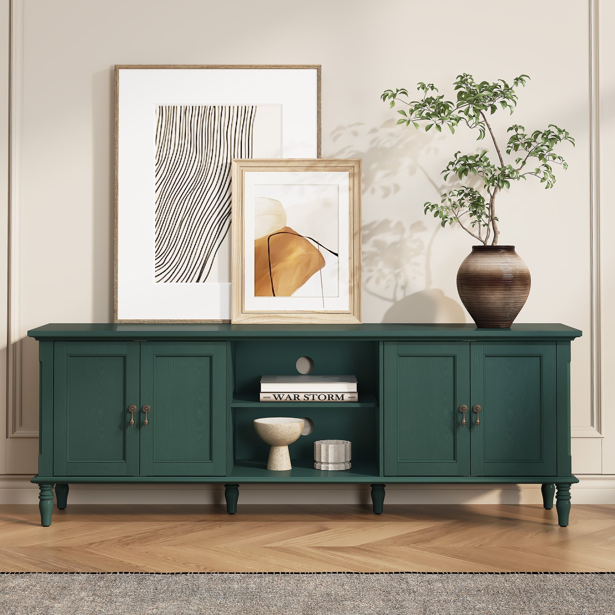 CBJCBJ 67" TV Stand, for TVs up to 75", Retro Entertainment Center with Storage for Living Room,Green