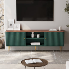 HLR 67 In Fluted TV Stand for TVs Up to 75 Inch, Mid Century Modern Entertainment Center with Storage, Green