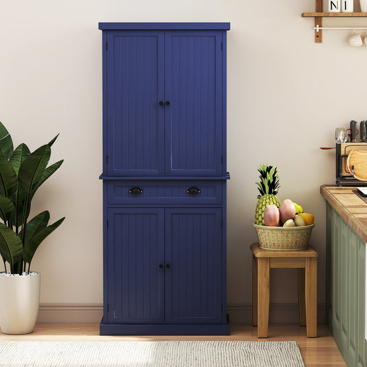 CBJCBJ 72" Wood Pantry Cabinet, 4 Adjustable Shelves and Central Drawer with Storage , Freestanding Kitchen Organizer for Dining Room,Blue