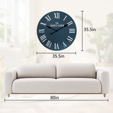 CBJCBJ 35.5” Farmhouse Large Shiplap Round Wall Clock with Roman Numeral for Living Room Decor