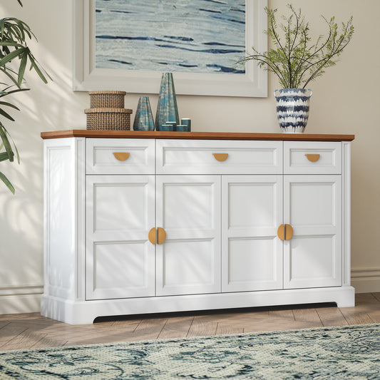 CBJCBJ Modern 60" Large Sideboard Storage Cabinet with Drawers, Farmhouse Wooden Coffee Bar, White