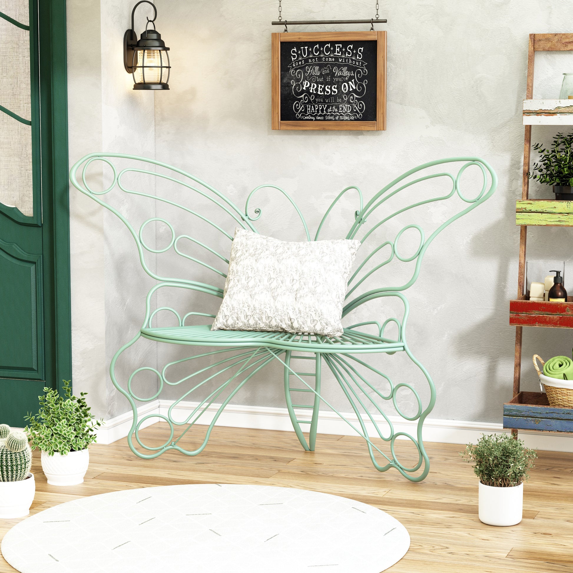CBJCBJ 50" Weatherproof Outdoor Patio Bench，Metal Butterfly Design for Garden and Lawn Porch