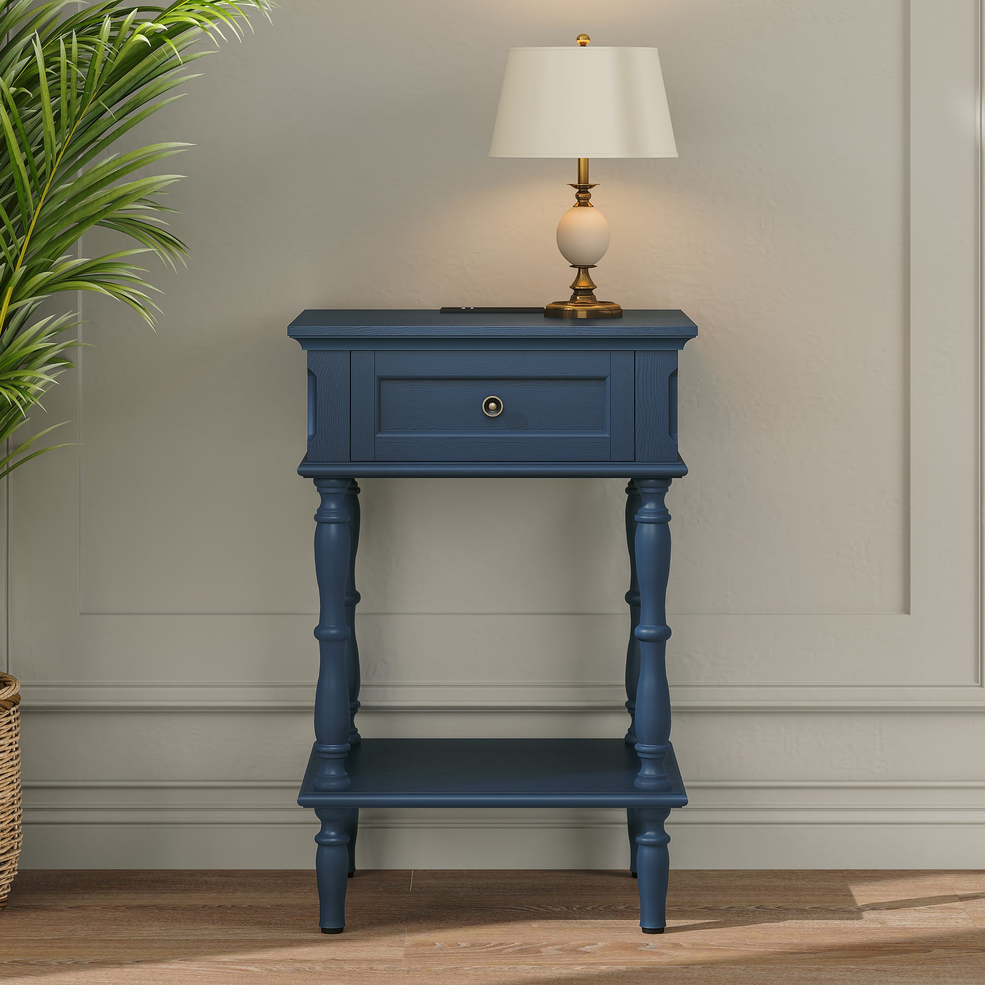 HLR 20" Mid Century Nightstand, Assembled Wood Bedroom End Table with Drawers & Shelves