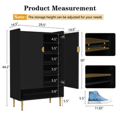 CBJCBJ 7-Tier Shoe Cabinet Storage with 2 Door and Adjustable Shelves Wood Shoes Rack for Entryway, Black