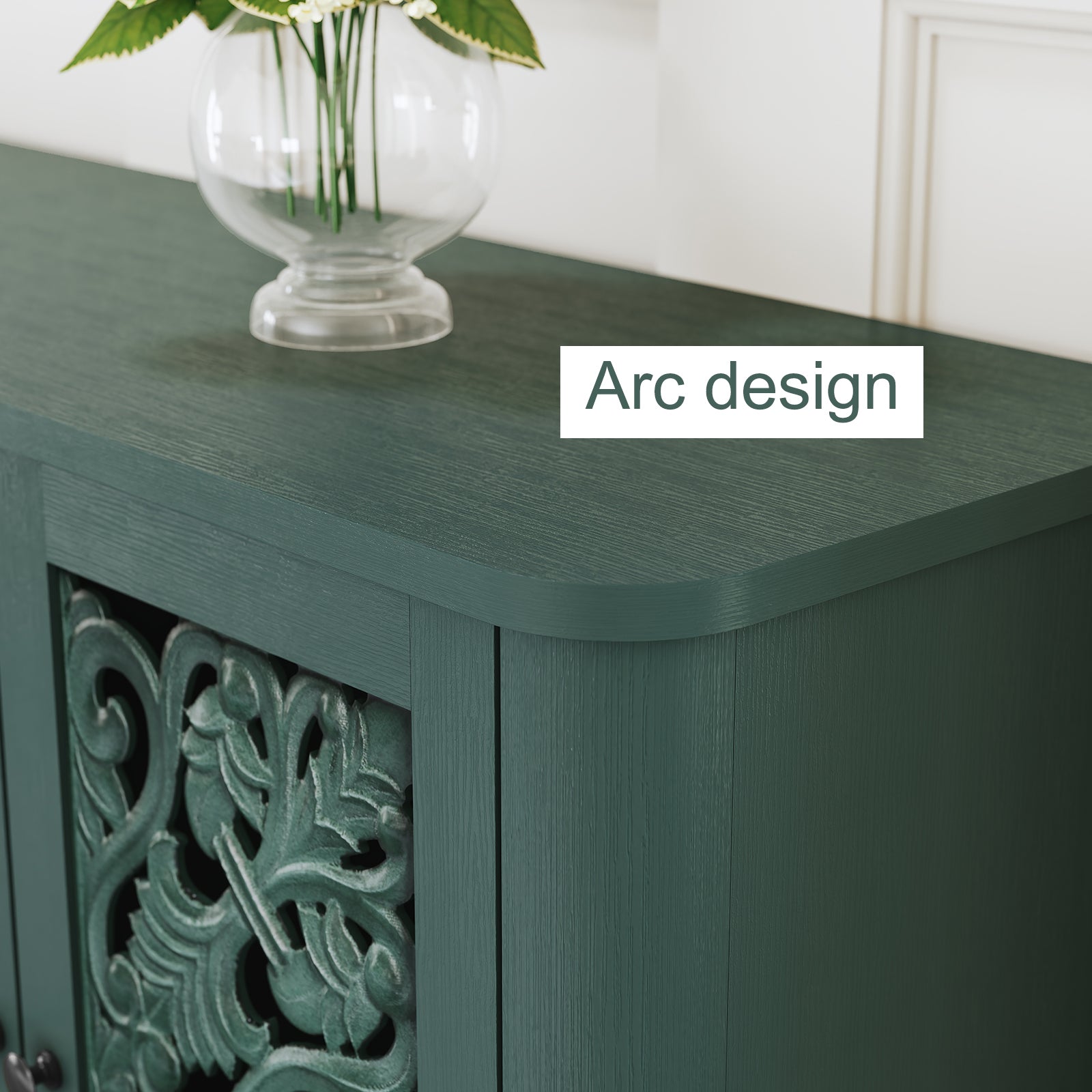 HLR 31.5"W Mid Century Rounded Corners Sideboards Buffets Cabinet with 2 Doors Storage for Kitchen Dining, Green