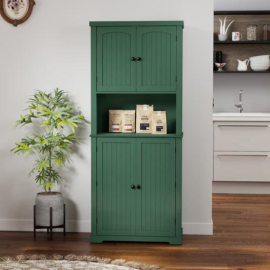 HLR 72" Kitchen Pantry Cabinet, Freestanding Pantry Storage Cabinet with Hutch & Shelves, Green