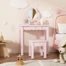 CBJCBJ Kids Vanity Set with Mirror and Stool（Detachable Top）, Wooden 2 in 1 Princess Makeup Desk Dressing Table,Pink
