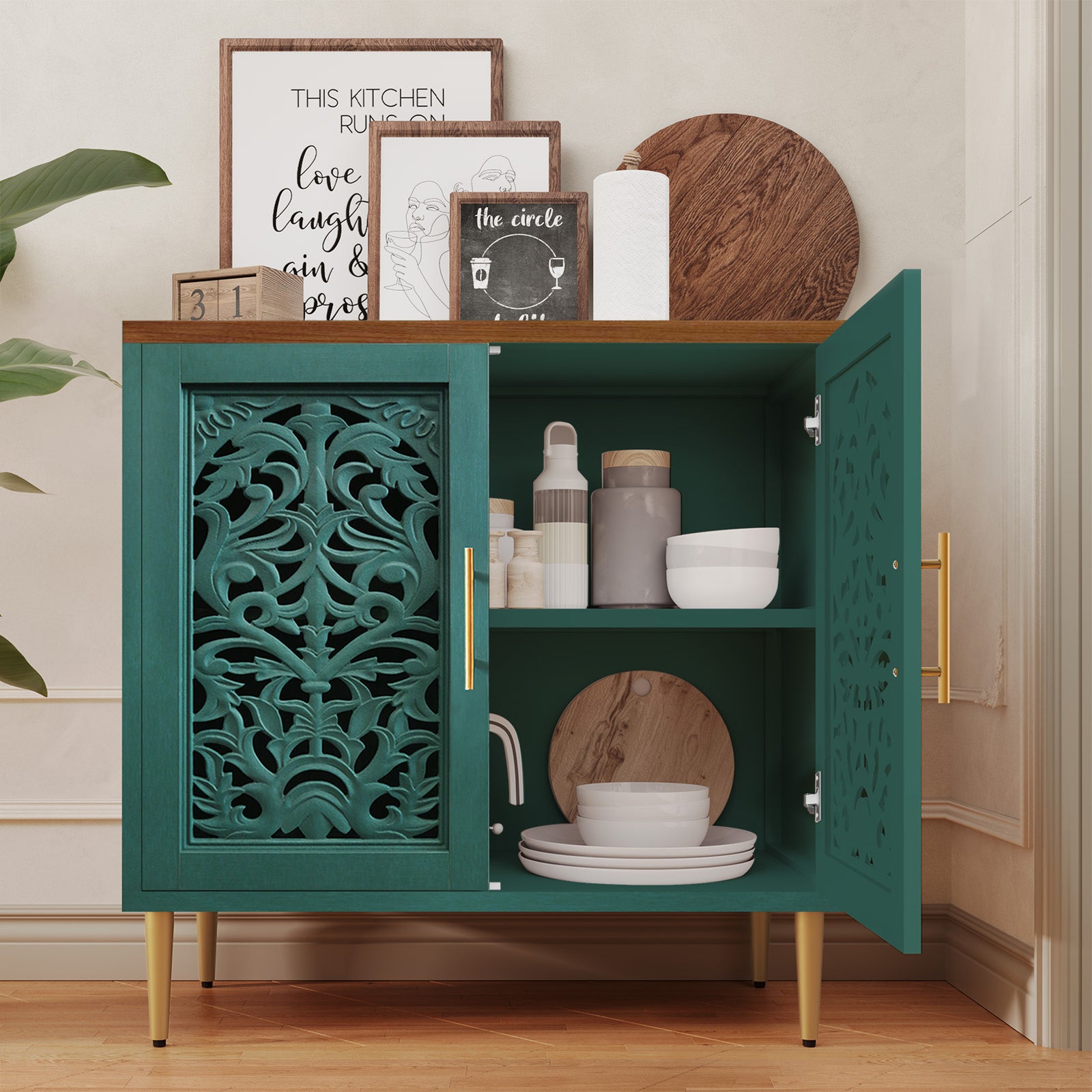 HLR 31.4" Accent Cabinet, 2 Doors Sideboards and Buffets Cabinet with Storage for Living Room, Green