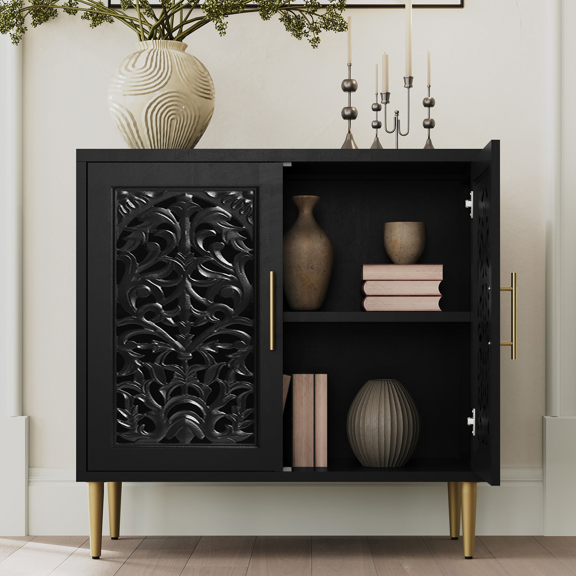 HLR 31.4" Accent Cabinet, 2 Doors Sideboards and Buffets Cabinet with Storage for Living Room, Black
